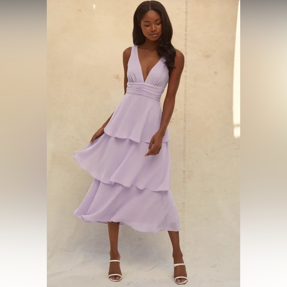 Lulu's Lavender Tiered Midi Dress